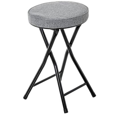 DRW Taburete Plegable de Metal y Tela en Negro y Gris 30x30x49 cm