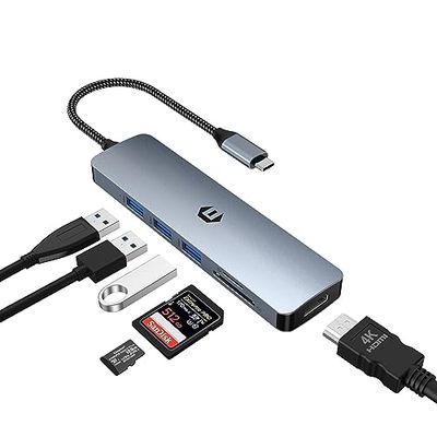 AYCLIF 6 in 1 USB C Hub, USB C Adapter 4K HDMI Dual Display, Mulriport Hub Dock 5 Gbit/s (SD/TF Card Reader, USB A 3.0) voor MacBook Pro/Air, Dell, HP, Lenovo, Surface, XPS