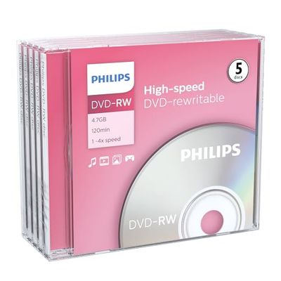Philips PHOV-RW4754JC Caixa de mídia DVD-RW em branco 5 peças, a embalagem pode variar