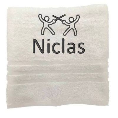 Asciugamano personalizzato con nome Nome sportivo splendidamente ricamato Asciugamano da bagno Asciugamano in cotone 100% personalizzato con nome (140 x 70 cm, Scherma)