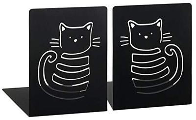 moses. Libri_x boekensteunen Miau, set van 2 boekenstandaard van metaal, twee zwarte metalen boekensteunen in set, met prachtig gestanste katten, in een geschenkdoos, 16 cm x 16 cm x 12,5 cm