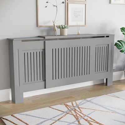Vida Designs Chelsea Cache-radiateur réglable Moderne à Lattes en MDF Peint en Gris (H : 82 x l : 140-204 x P : 20,5 cm)