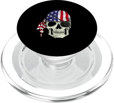 Pirate 4th of July Men Distressed USA Skull Drapeau américain PopSockets PopGrip pour MagSafe