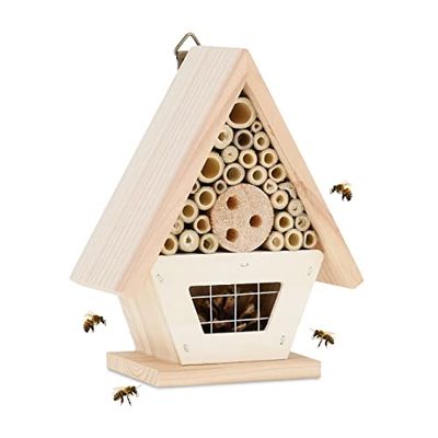 Relaxdays Maison à Insectes, hôtel à Insectes, à Suspendre, Non-traité, coléoptères, HxLxP : 19x15x8 cm, Bois Brun