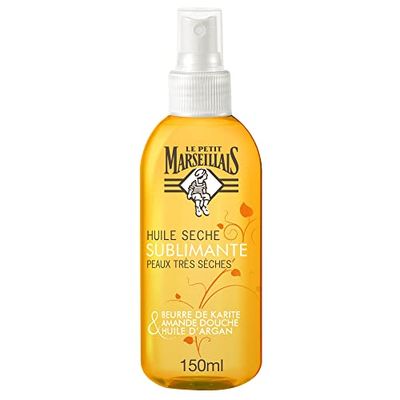Le Petit Marseillais | Huile Sèche Sublimante Peaux Très Sèches (vaporisateur de 150 ml) – Huile corps au beurre de karité, amande douce et huile d'argan – Spray soin du corps hydratation 24 h