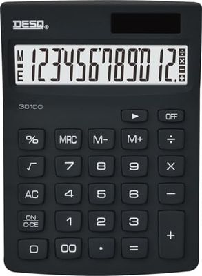 DESQ® Calculadora de Mesa, Pantalla de 12 dígitos, compacta, Color Negro