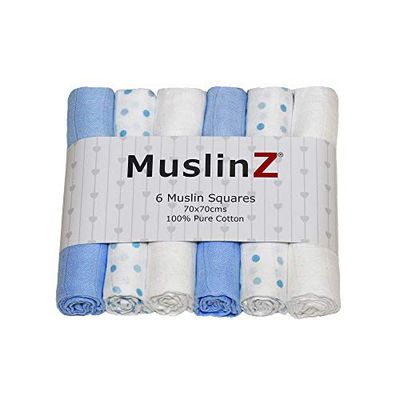 MuslinZ Boys Mix Baby Muslin Squares (Pack of 6, Blue)