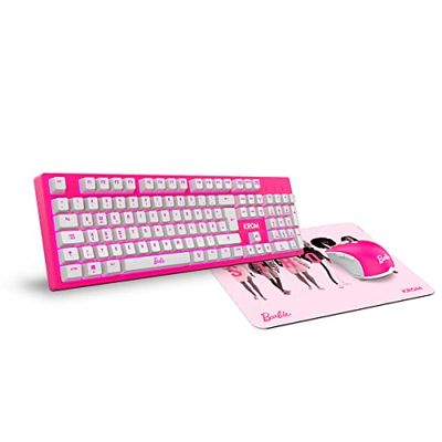 KROM BARBIE KANDY - White LED Membrane Keyboard, Mouse 6400 DPI optical sensor, Soft and resistant rubber mousepad, Germany layout, pink colour