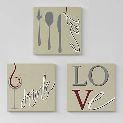 Quadri moderni per cucina con parole stampati su tela, decorazioni moderne di Arredi Murali, composizione di tre quadri