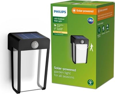 Philips Jivix, Applique murale solaire d'extérieur, 1,4 W, 2700 K, noire, IP44 résistante aux intempéries