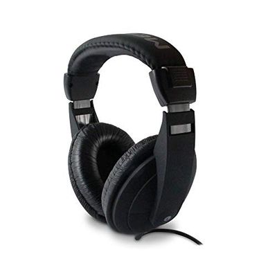 Metronic 480143 Casque filaire Noir, Léger et Ajustable, Stéréo, Cordon de 6m, Prise Jack 3,5mm + adaptateur 6,35 mm