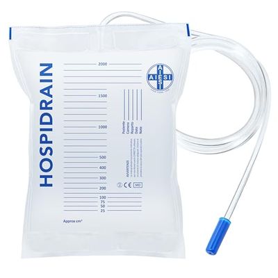 AIESI® Bolsas de orina de 2 litros tubo 90 cm sin grifo de descarga HOSPIDRAIN (Paquete de 25 piezas)