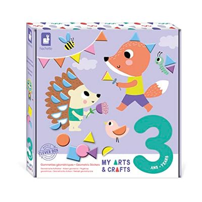Janod - My Arts & Crafts - Dai 3 Anni - Tessere Geometriche Adesive - 4 Quadretti - Kit Attività Creative Bambini - Abilità Fino-Motorie e Concentrazione - J07740