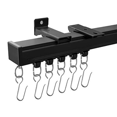 MaKefeile Rails de rideaux de plafond robustes montés au plafond pour salon, chambre à coucher, douche, intimité, camping-car, garage, séparateur et crochets, noir, 3,7 m