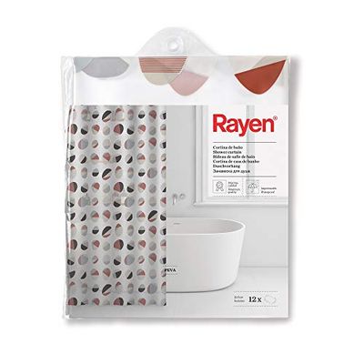 Rayen | Rideaux de Salle de Bain | Rideau de Douche ou Baignoire | Imperméable | PVA | Translucide | Oeillets PVC | Comprend 12 Crochets | 180 x 200 cm | Blanc avec Films colorés
