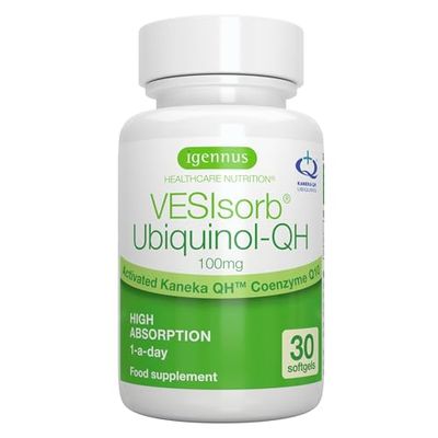 VESIsorb Ubiquinol-QH Avancé – Coenzyme Q10 Kaneka Brevetée - 622% plus de biodisponibilité, Énergie & Cœur, Action Rapide & Prolongée, CoQ10 Antioxydant Naturel, 30 portions - par Igennus