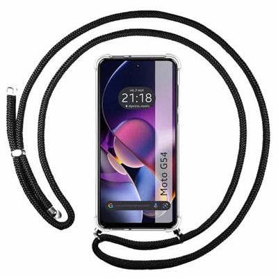 Tumundosmartphone Transparent Hanging Case for Motorola Moto G54 5G with Black Cord