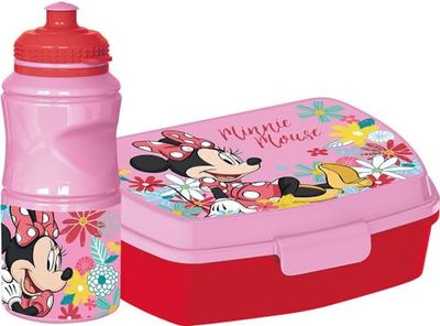 Disney Set fles van 380 ml en roze brooddoos voor kinderen in Minnie plastic met antislipband en veiligheidsslot