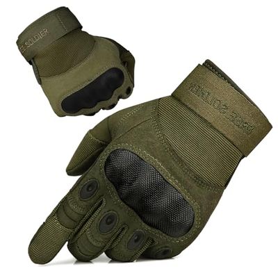 FREE SOLDIER Heltäckande finger utomhussport cykling cyklisthandskar motorcykelhandskar fingerlösa handske för vandring klättring längdarbete herrhandskar (L, grön helfinger)
