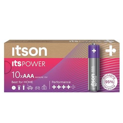 ITSON, AAA batterie alcaline, confezione da 10, per orologi, torce, telecomandi, confezione senza plastica, LR03IPO/10CB