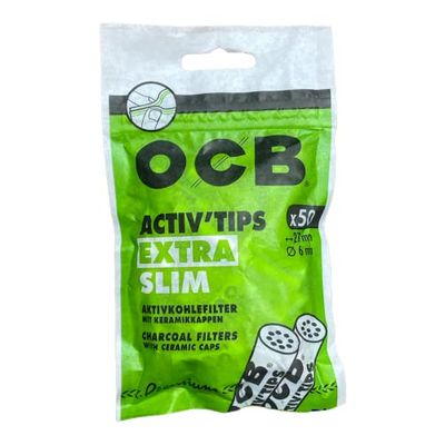 OCB ActivTips Extra Slim 6 mm-Activated Carbon Filter with Ceramic Caps-1 Bag of 50 Pieces, White, S