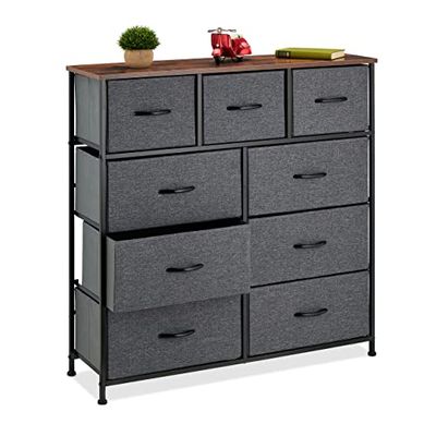 Relaxdays Commode, HxLxP: 100x100x30 cm, métal, Effet Bois, 9 tiroirs Tissu, bahut, Buffet Moderne, Plusieurs Couleurs
