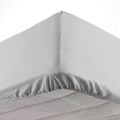 Douceur d'Intérieur Hoeslaken, eenpersoonsbed, 90 x 190 cm, microvezel, effen kleur, Oscar lichtgrijs, 100% polyester