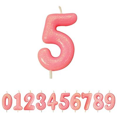 Anniversary House Age 5 Glitter Numeral Moulded Pick Candle Pink