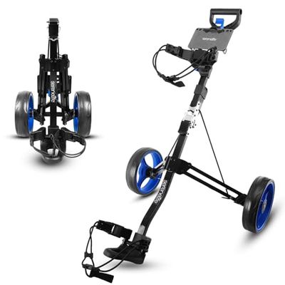 SereneLife SLGZX3-Carrello da Golf a 2 Ruote, Leggero e Pieghevole, con Staffa Superiore/Inferiore con Cinghia Elastica, Supporto per Borsa Unisex, Blu, Taglia Unica