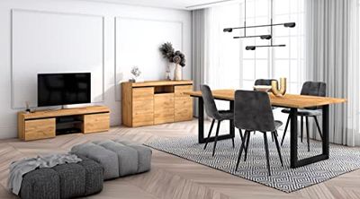 Skraut Home - Conjunto Muebles salón | Mesa 200 Patas U 10 comensales | Mueble TV 140 | Aparador/Buffet 140 | Roble y Negro | Estilo Industrial