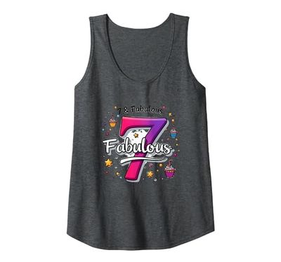 7 & Fabulous: Birthday Celebration for Seven Year Olds Tank Top, Women, Dark Heather Grey, L