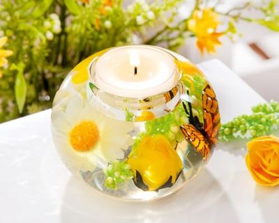 Pack of 6 Dreamlight, Tealight candle holder, Mercur Smart, Glass, yellow, PU 6, H. 6 cm, D. 8 cm