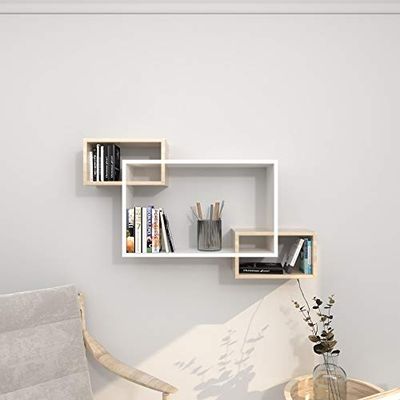 Etagére Davis Blanc et Beige, en Mélamine Face de qualité E1, avec Bordure in ABS 0,4mm - Mobilier Design Maison - pour Salon, Bureau, Chambre - Etagère, Comptoir