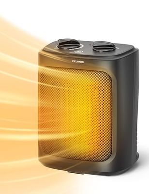 PELONIS Elektrische mini-ventilatorkachel, 2000 W, met twee warmtestanden en ventilatoren, keramische tafelverwarming voor badkamer, slaapkamer, tafelverwarming met temperatuurregeling