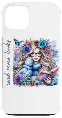 Book Lover Women Read More Libri Lettura Floreale Blu Custodia per iPhone 13