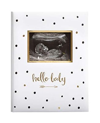 Pearhead Hello Baby Baby Memory Book, Milestone Journal, New Mum Gift, Pasgeboren Baby, doordachte aandenken voor doop of doop, zwart-wit stippen, UK Engelse versie
