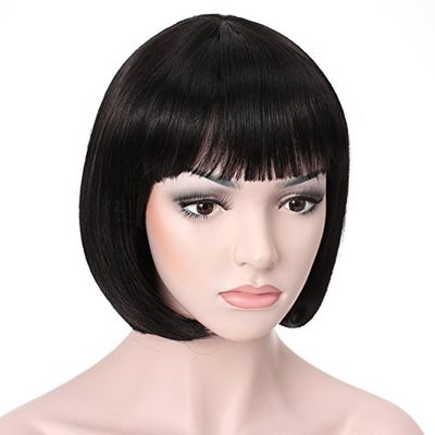 Onedor 26cm Short Straight Hair Flapper Cosplay Bob Wig for Women - Multiple Color Options (Black)