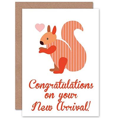 Wee Blue Coo New Baby Arrival Congratulations Squirrel Art Sealed Greeting Card Plus Envelope Blank inside Bambino