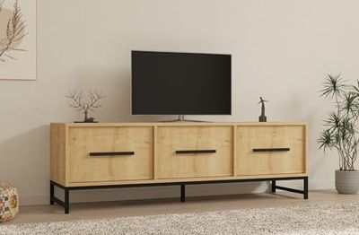 Hanah Home Sapphire Oak TV-standaard, 160 cm, 100% melamine gecoat deeltjesbord, 18 mm dik, wandmontage, meerdere planken, stijlvol en functioneel design