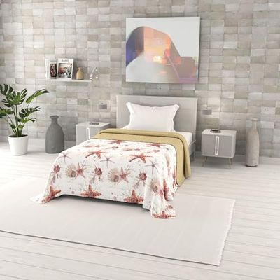 Italian Bed Linen Fantasy Printed Summer Quilt, Polyester Filling, Starfish, 220 x 270 cm