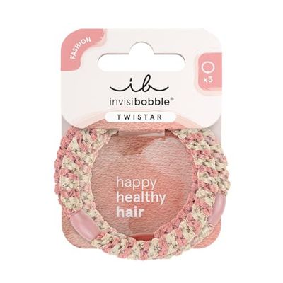 invisibobble Twistar Hair Scrunchie Blush Braids, Stylish Hair Accessory Beige & Pink, Hair Scrunchie Women for Any Look, Pack of 3