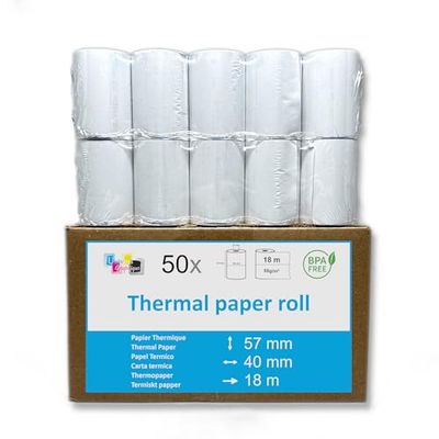 50 bobine di carta termica per terminali carta blu, dimensioni 57 x 40 x 12 mm, bobine per macchina TPE cb bobina termica senza bisfenolo A per stampante termica