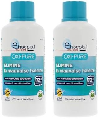 Efiseptyl - Oxi-Pure Renforcement de la dentition Bain de Bouche Protection Halitose - Haleine Fraîche 12h - Efficacité Prouvée - Goût Menthe - Sans Alcool - 500 ml (Lot de 2)