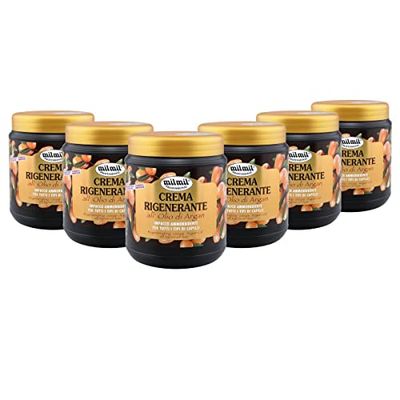 Milmil Crema Rigenerante per Capelli, Maschera Capelli Professionale, Fragranza Olio di Argan, Impacco Ammorbidente per Tutti i Tipi di Capelli - 6 x 1000 ML