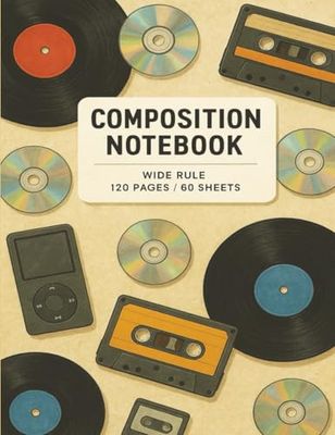 Music Lover’s Composition Notebook – 7.5" x 9.75", Wide Ruled, 120 Pages/60 Sheets, Vintage Music Design with Vinyl Records, Cassette Tapes, & CDs: ... for School, Writing, Notes, or Journaling