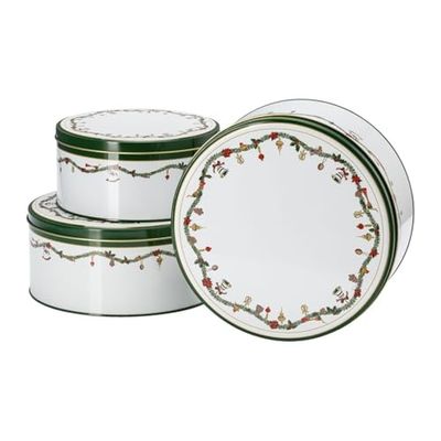 Hutschenreuther Nora Christmas Round Christmas Cookie Tin Set, Christmas Decoration Biscuit Tins Set, 24.3 x 24.4 x 13.3 cm, Green Tin Plate Cookie Tin Set