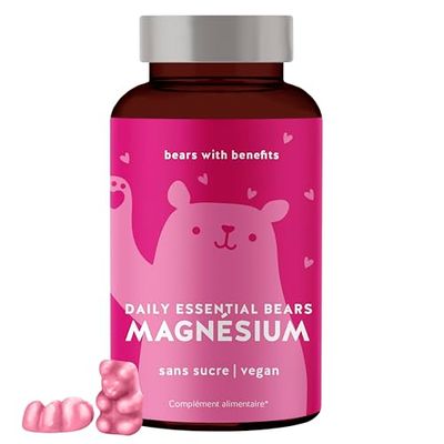Oursons en gomme au magnésium - Force pour les muscles et les nerfs - Energie et détente avec 250mg de citrate de magnésium par dose - 45 pièces - Vegan-free vitamin gums - Bears with Benefits