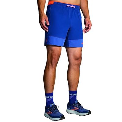 BROOKS 211454452 High Point 7" 2-in-1 Short Pantaloncini Uomo Dark Aegean/Bright Orange Taglia 35