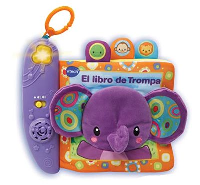 VTech - El libro de Trompa, Cuento de tela interactivo para bebé con un suave elefante de peluche y diferentes texturas para desarrollar el sentido del tacto