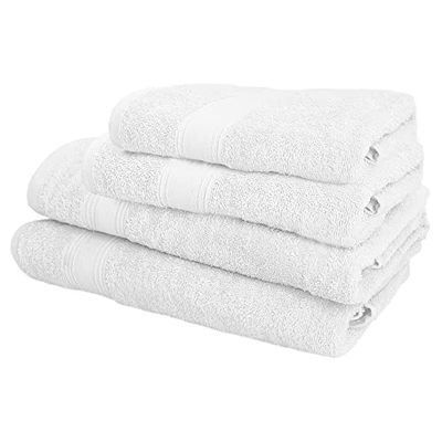 ENSEMBLE DE 4 SERVIETTES DE BAIN : 2 serviettes de lavabo 50X90 ; 2 serviettes de douche 70X140CM 450 gr/m2 100% coton BLANC